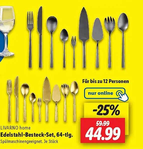 LIVARNO home Edelstahl-Besteck-Set, 64-tlg.