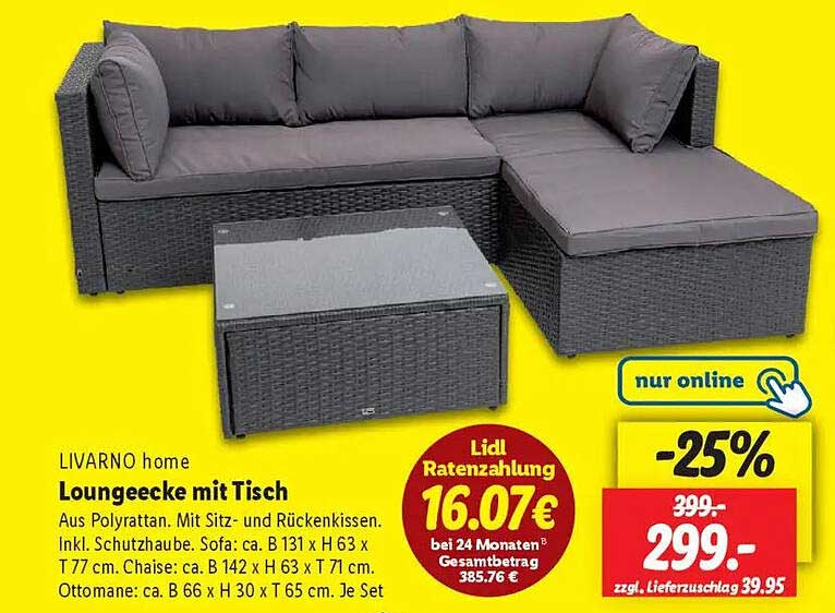 LIVARNO home Loungeset mit Tisch