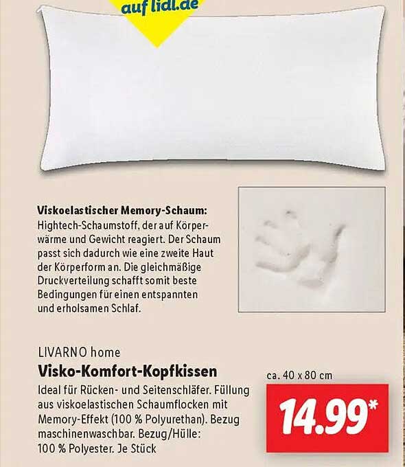 LIVARNO home Visko-Komfort-Kopfkissen 40 x 80 cm