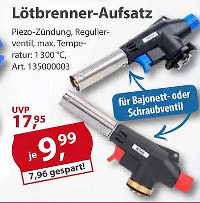 Lötbrenner-Aufsatz für Bajonett- oder Schraubventil