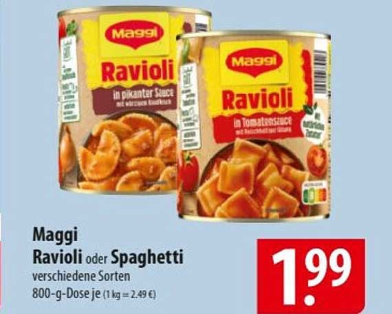 Maggi Ravioli oder Spaghetti in verschiedenen Sorten - 800-g-Dose