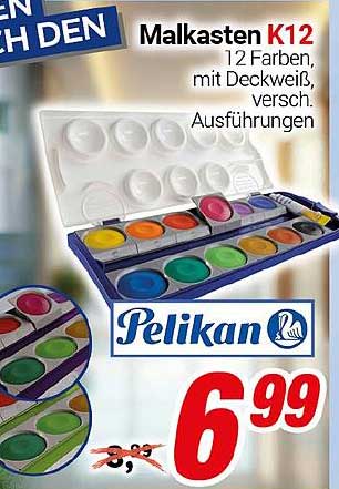 Malkasten K12 von Pelikan - 12 Farben mit Deckweiß