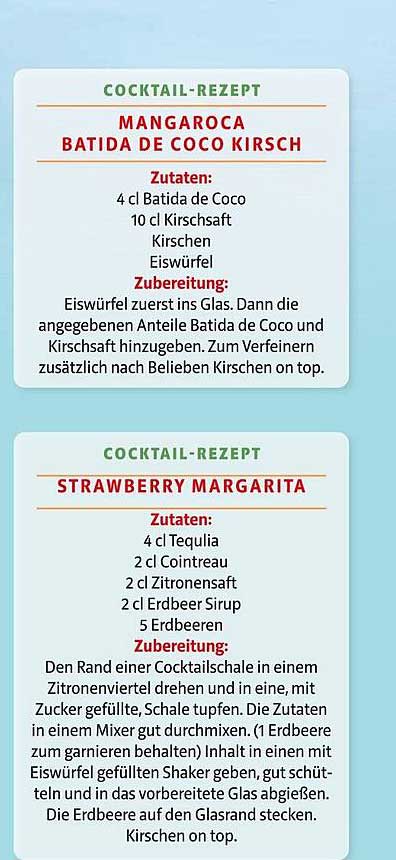 Mangaroça Batida de Coco Kirsch und Strawberry Margarita Cocktail-Rezepte