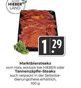 Marktbiersteaks vom Hals, exklusiv bei HIEBER oder Tannenzäpfle-Steaks, 100 g
