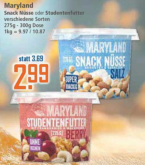 Maryland Snack Nüsse oder Studentenfutter 275g-300g Dose