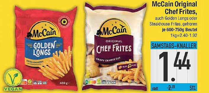 McCain Original Chef Frites, Golden Longs oder Steakhouse Frites 600-750g Beutel
