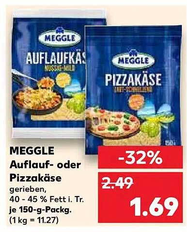MEGGLE Auflauf- oder Pizzakäse gerieben, 150 g