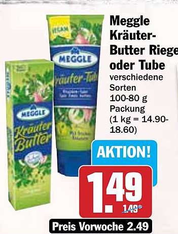 Meggle Kräuter-Butter Riegee oder Tube verschiedene Sorten 100-80 g