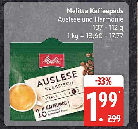 Melitta Kaffee Pads Auslese und Harmonie 16 Stück