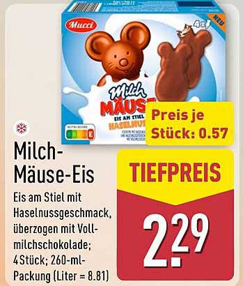 Milch-Mäuse-Eis am Stiel mit Haselnussgeschmack