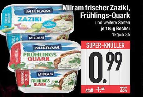 Milram frischer Zaziki, Frühlings-Quark und weitere Sorten je 185g Becher