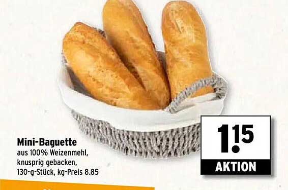 Mini-Baguette aus 100% Weizenmehl, knusprig gebacken