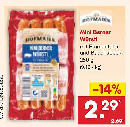Mini Berner Würstl mit Emmentaler und Bauchspeck 250 g