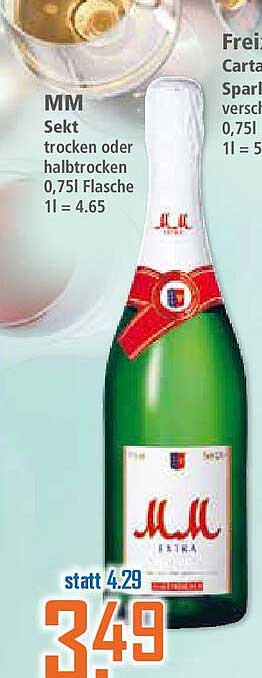 MM Sekt trocken oder halbtrocken 0,75l Flasche
