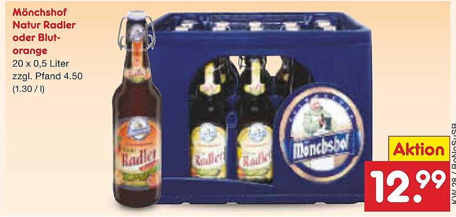 Mönchshof Natur Radler oder Blutorange 20 x 0,5 Liter