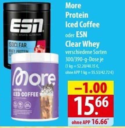 More Protein Iced Coffee oder ESN Clear Whey - verschiedene Sorten 300/390-g-Dose je