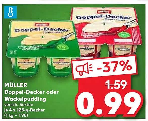 MÜLLER Doppel-Decker oder Wackelpudding - 4 x 125-g-Becher