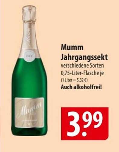 Mumm Jahrgangssekt verschiedene Sorten 0,75-Liter-Flasche