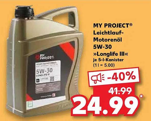 MY PROJECT® Leichtlauf-Motorenöl 5W-30 »Longlife III« 5-l-Kanister