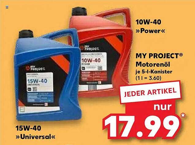 MY PROJECT® Motoröl je 5-L-Kanister (10W-40 und 15W-40)