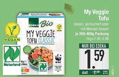 My Veggie Tofu classic, geräuchert oder mit Mandel-Sesam je 200-400g Packung