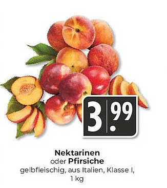 Nektarinen oder Pfirsiche, gelbfleischig, aus Italien, Klasse I, 1 kg