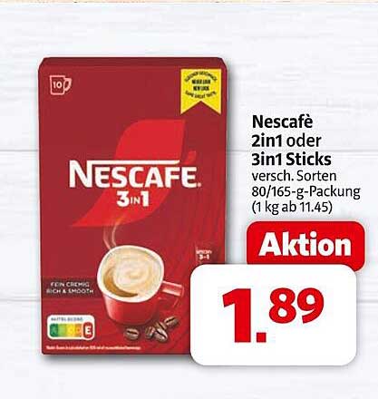 Nescafé 2in1 oder 3in1 Sticks - Aktion