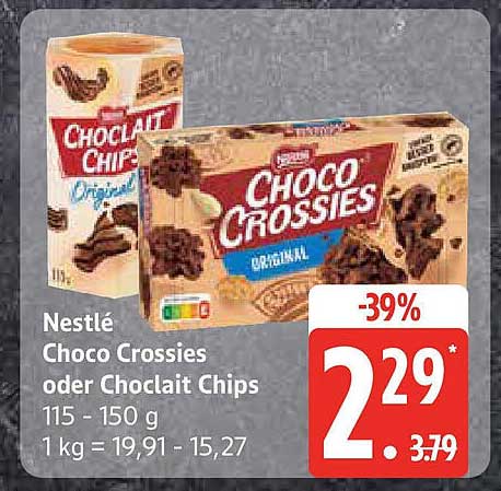 Nestlé Choco Crossies oder Chocolat Chips - 39% Rabatt!