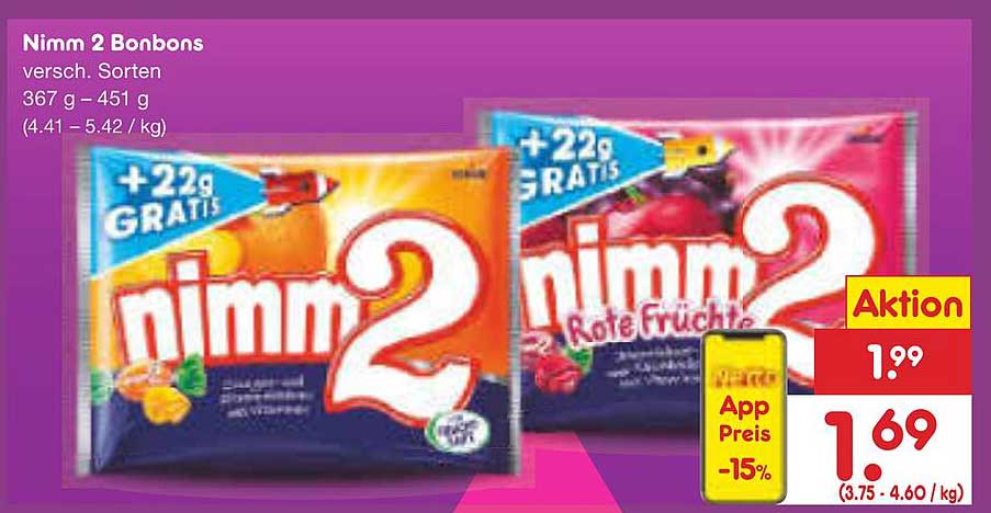 Nimm 2 Bonbons versch. Sorten 367 g – 451 g