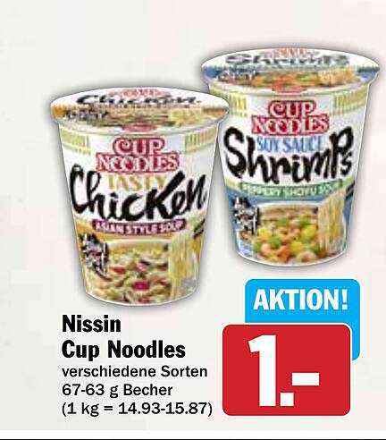 Nissin Cup Noodles verschiedene Sorten 67-63 g Becher