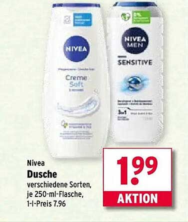 Nivea Dusche verschiedene Sorten, je 250-ml-Flasche