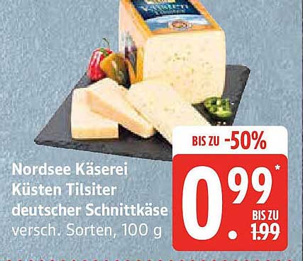 Nordsee Käsetei Küsten Tilsiter deutscher Schnittkäse, verschiedene Sorten, 100 g