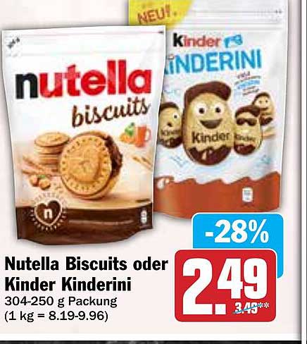 Nutella Biscuits oder Kinder Kinderini - 304-250 g Packung