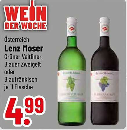 Österreich Lenz Moser – Grüner Veltliner, Blauer Zweigelt oder Blaufränkisch je 1l Flasche