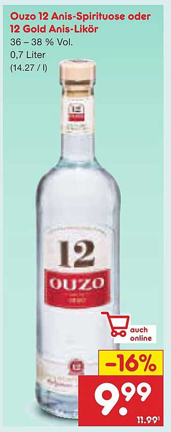 Ouzo 12 Anis-Spirituose oder 12 Gold Anis-Likör 0,7 Liter