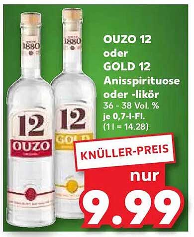 OUZO 12 oder GOLD 12 Anisspirituose oder -likör 0,7-l-Fl.
