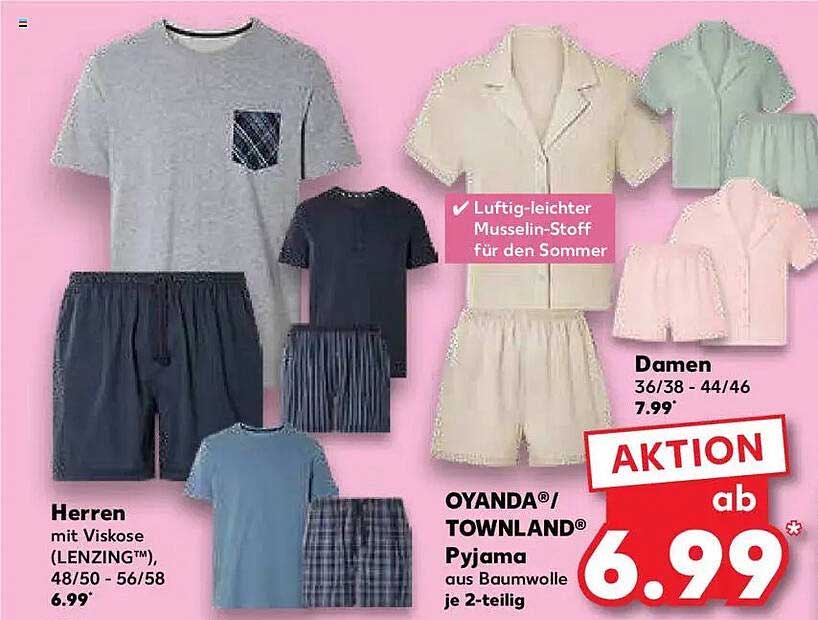 OYANDA® / TOWNLAND® Pyjama aus Baumwolle je 2-teilig