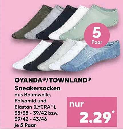 OYANDA®/TOWNLAND® Sneaker-Socken – 5 Paar für nur 2,29 €