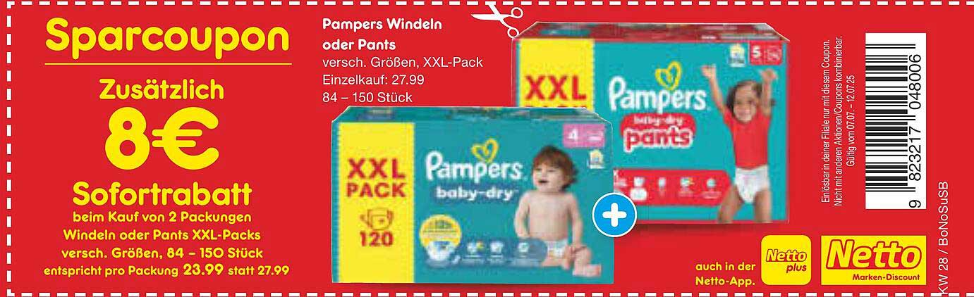 Pampers Windeln oder Pants XXL-Pack – jetzt mit 8 € Sofortrabatt!