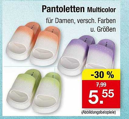 Pantoletten Multicolor für Damen, verschied. Farben u. Größen