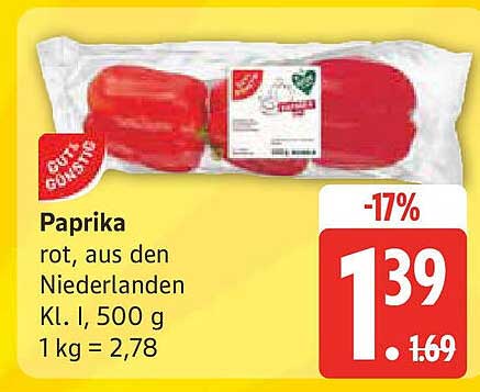 Paprika rot, aus den Niederlanden Kl. I, 500 g