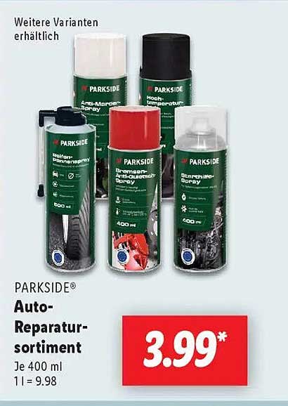 PARKSIDE Auto-Reparatur-Sortiment – Je 400 ml für nur 3,99 €