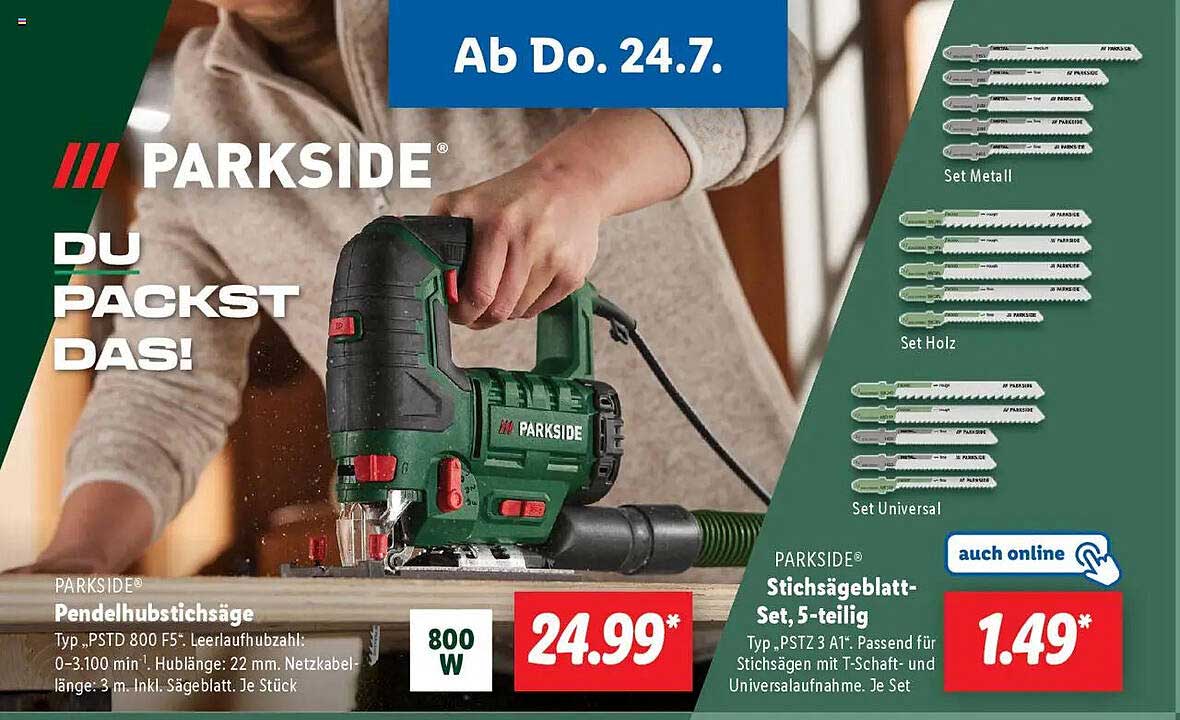 PARKSIDE Pendelhubstichsäge PSTD 800 F5 mit Stichsägeblatt-Set (5-teilig)
