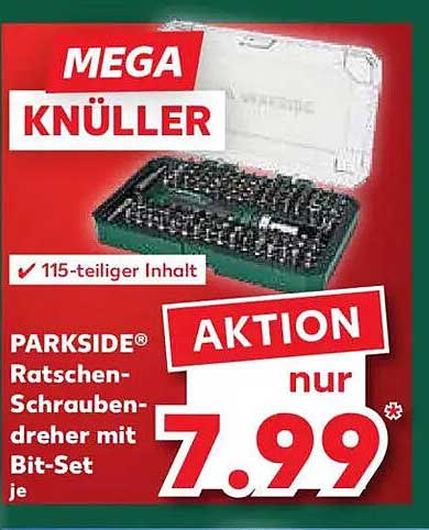 PARKSIDE® Ratschen-Schraubendreher mit Bit-Set – 115-teilig