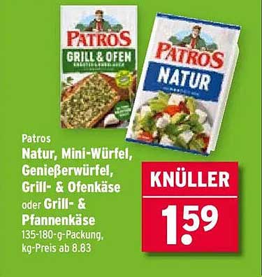 Patros Natur, Mini-Würfel, Genießerwürfel, Grill- & Ofenkäse oder Grill- & Pfannenkäse