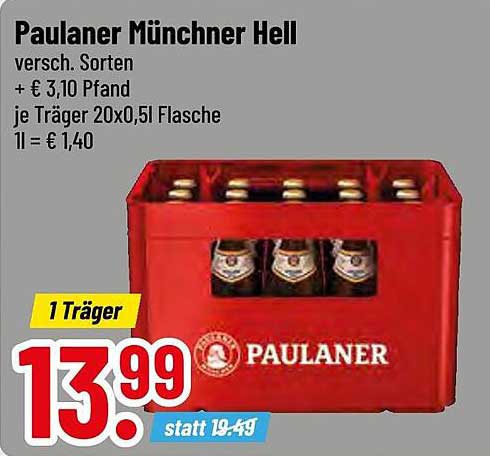 Paulaner Münchner Hell 20x0,5L Träger