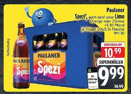 Paulaner Spezi, auch Zero oder Limo - Orange oder Zitrone