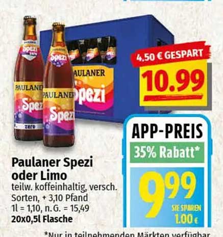Paulaner Spezi oder Limo 20x0,5l Flasche - Nur für kurze Zeit!