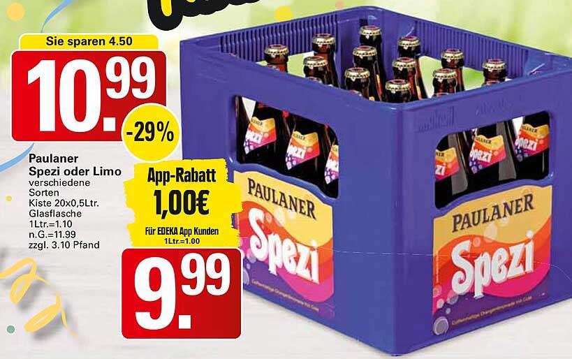 Paulaner Spezi oder Limo Kiste 20x0,5L.
