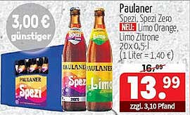 Paulaner Spezi, Spezi Zero - Limo Orange, Limo Zitrone 20x0,5l